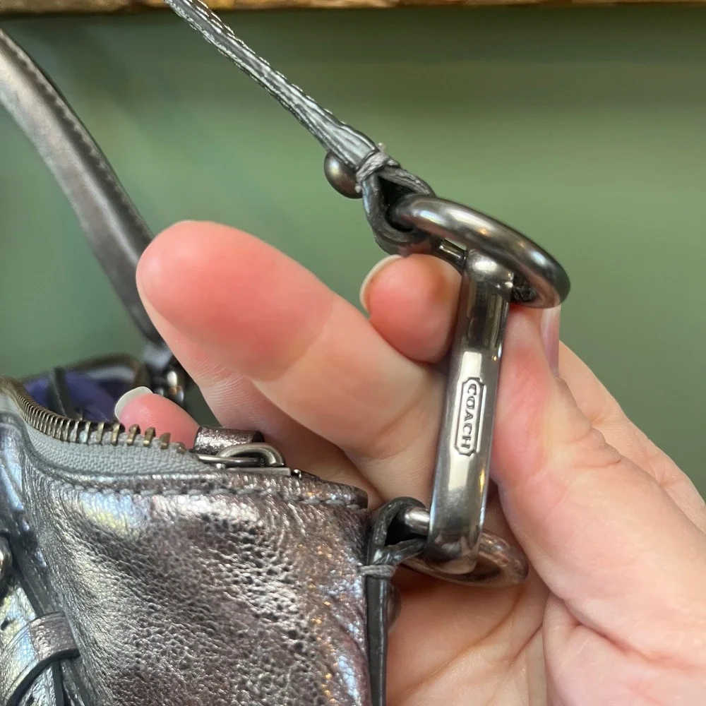 Coach Madison Metallic Pewter Silver Leather Satchel Shoulder Bag‎ Purse